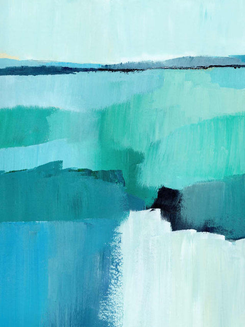 an abstract painting of blue and green water