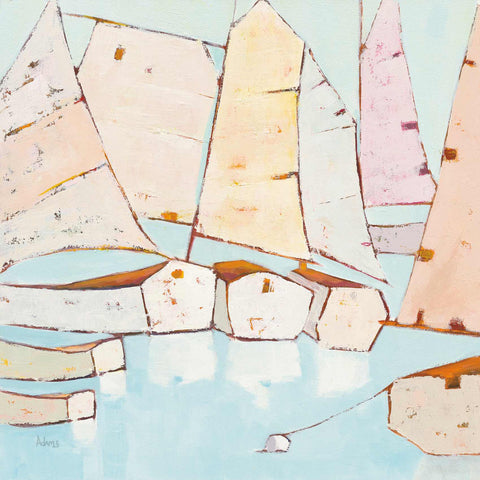 a painting of sailboats in a body of water
