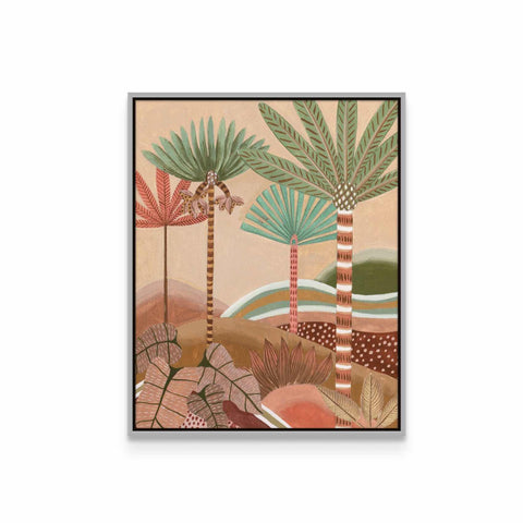 a painting of palm trees on a wall