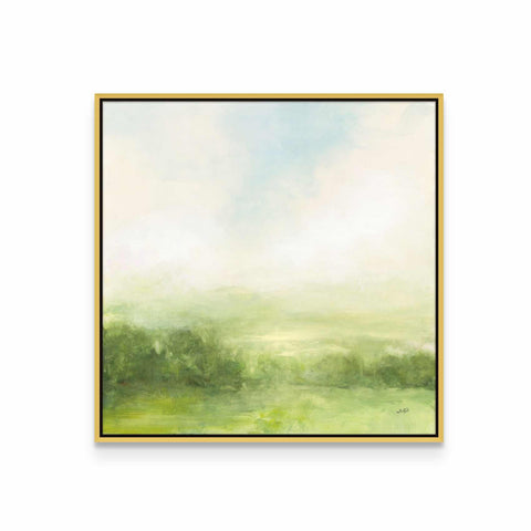 a painting of a green landscape in a gold frame
