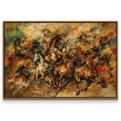 a painting of a group of horses running