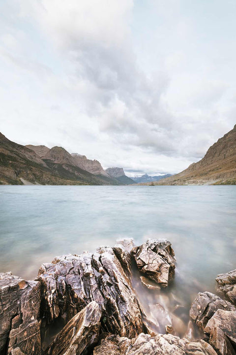 a large body of water surrounded by mountains