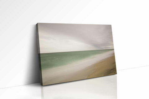 a painting of a beach with a sky in the background