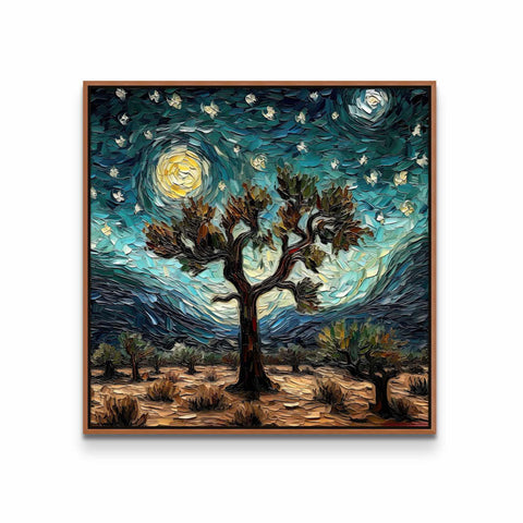 a painting of a tree in the desert
