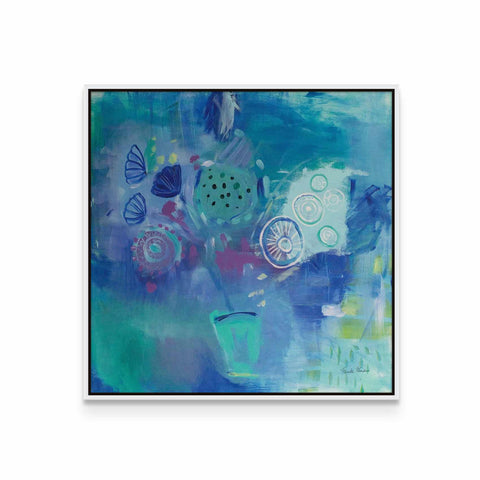a painting with blue and green colors
