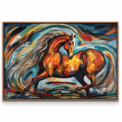 a painting of a horse running in the wind