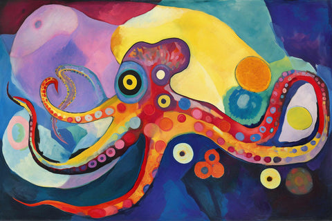 a painting of an octopus on a blue background
