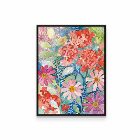 a painting of colorful flowers on a white background
