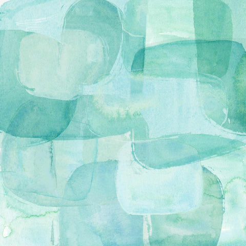 a painting of blue and green shapes on a white background