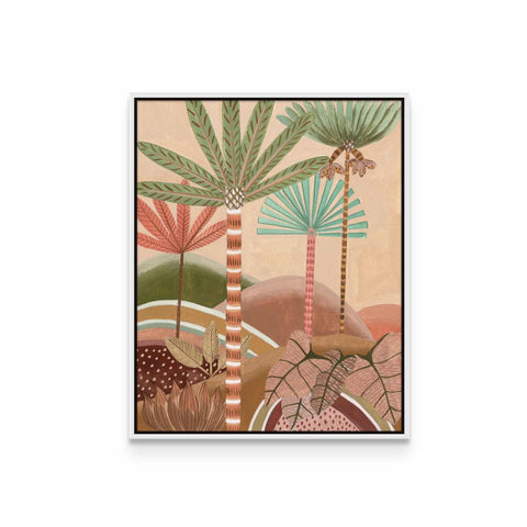 a painting of a palm tree in a desert