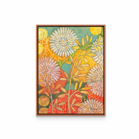 a painting of flowers on a white wall