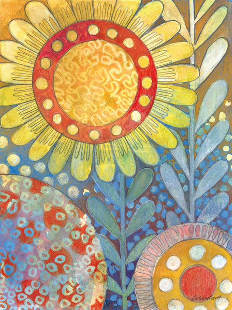 a painting of a sunflower and other flowers
