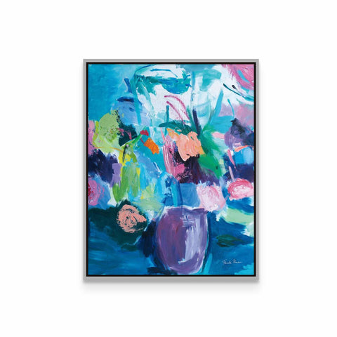 a painting of a vase with flowers in it