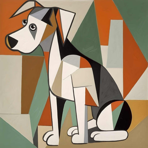 a painting of a dog sitting on the ground