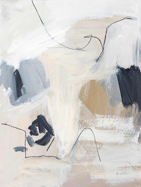 an abstract painting with black and white colors