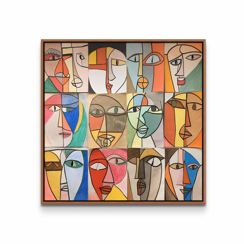 a painting of a group of people's faces