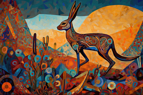 a painting of a kangaroo in a desert landscape