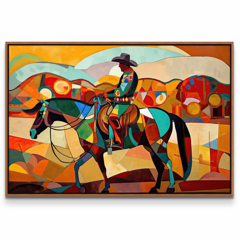 a painting of a cowboy riding a horse