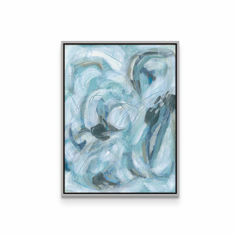 a painting of blue and white swirls on a white wall