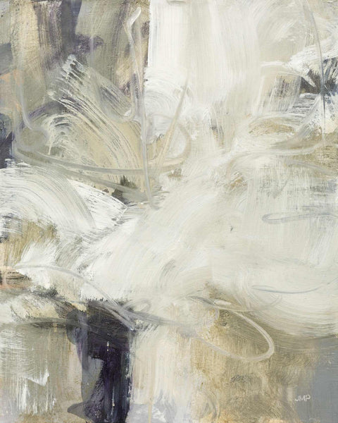 an abstract painting with white and grey colors