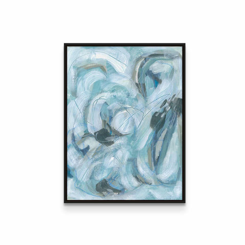 a painting of blue and white swirls on a white wall