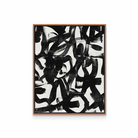 a black and white painting on a white wall