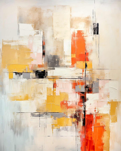 an abstract painting with orange and white colors