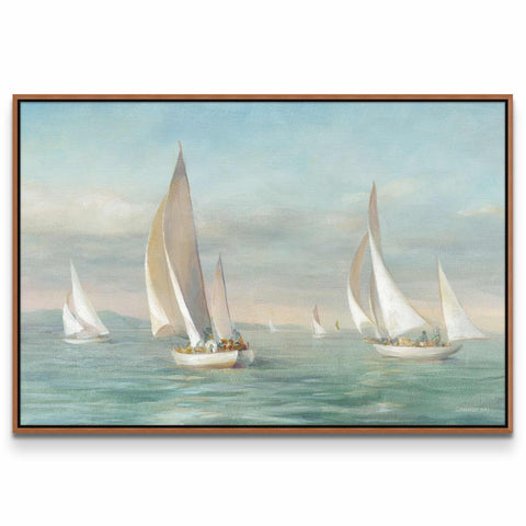 a painting of sailboats in the ocean