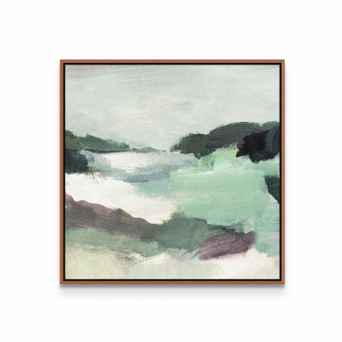 a painting of a green and white landscape