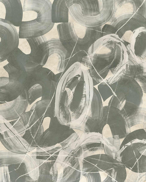 an abstract painting with black and white swirls