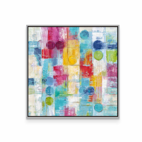 a painting of a colorful abstract design on a white wall