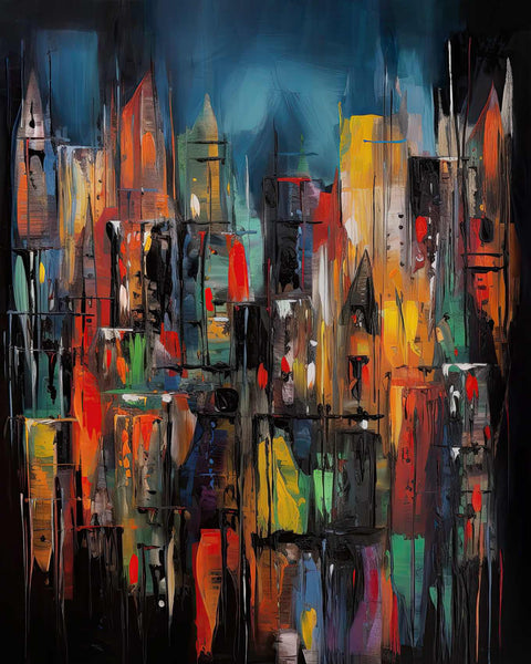 a painting of a city with lots of buildings