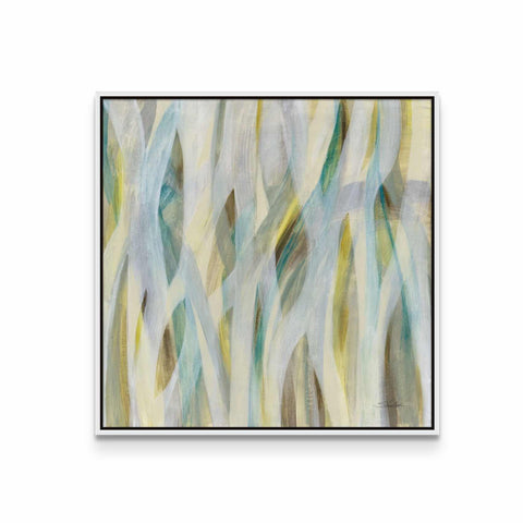 an abstract painting of leaves on a white background