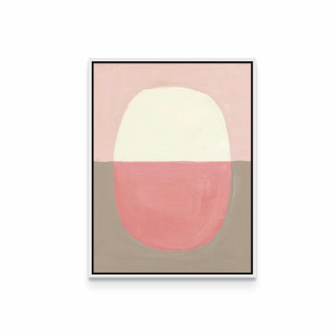 a painting with a pink, white, and brown color scheme