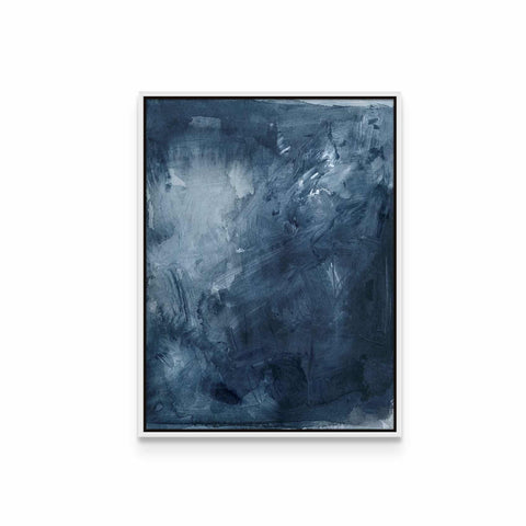 an abstract painting with blue and grey colors