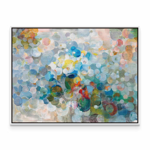 an abstract painting with circles on a white background