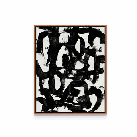 a black and white painting on a white wall