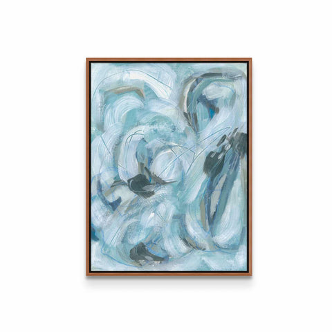 a painting of blue and white swirls on a white wall