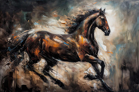a painting of a horse running in the wind