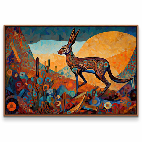 a painting of a kangaroo in a desert landscape