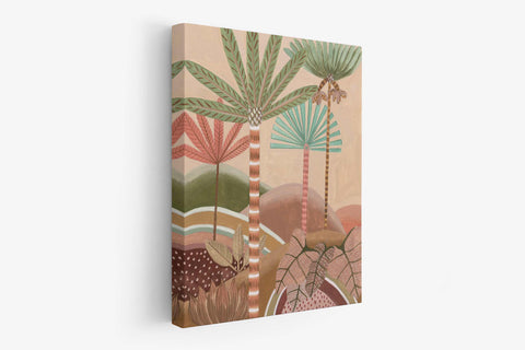 a painting of a palm tree on a wall