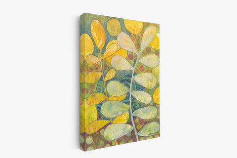 a painting of yellow flowers on a white background