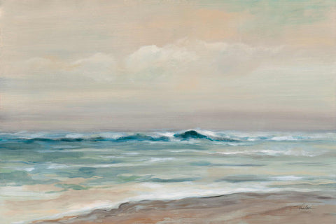 a painting of a beach with waves coming in