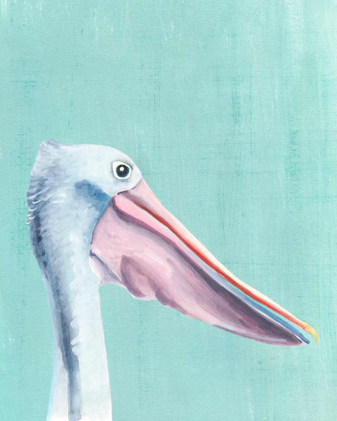 a painting of a pelican with a blue background