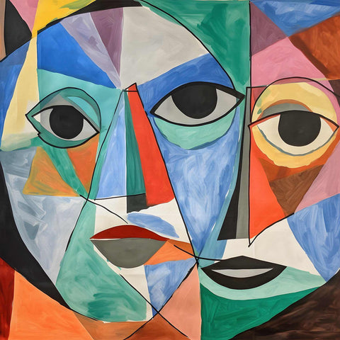 a painting of a woman's face with multiple colors