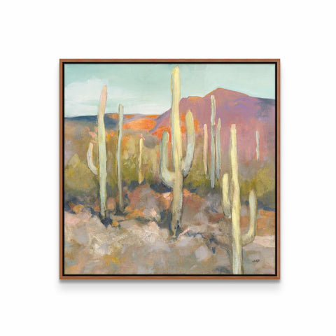 a painting of a desert scene with cacti