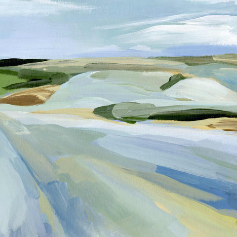 a painting of a landscape with a blue sky