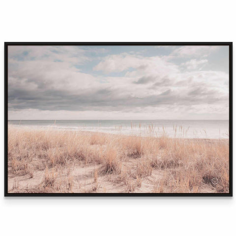 a picture of a beach with a cloudy sky