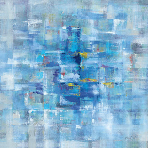 an abstract painting with blue and yellow colors