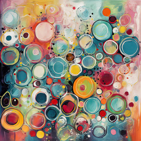 an abstract painting with circles and dots